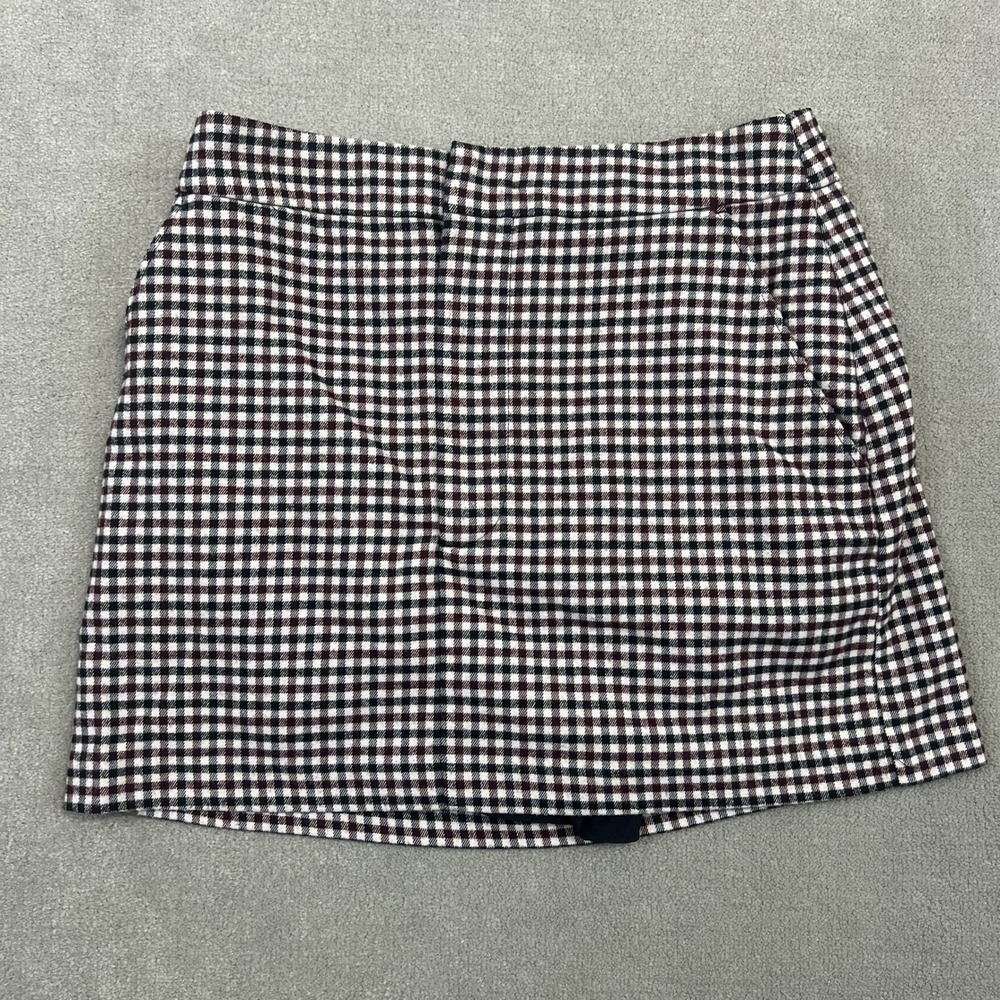 Abercrombie & Fitch Mini Skirt Womens Small Burgundy Black Gingham Plaid Pockets